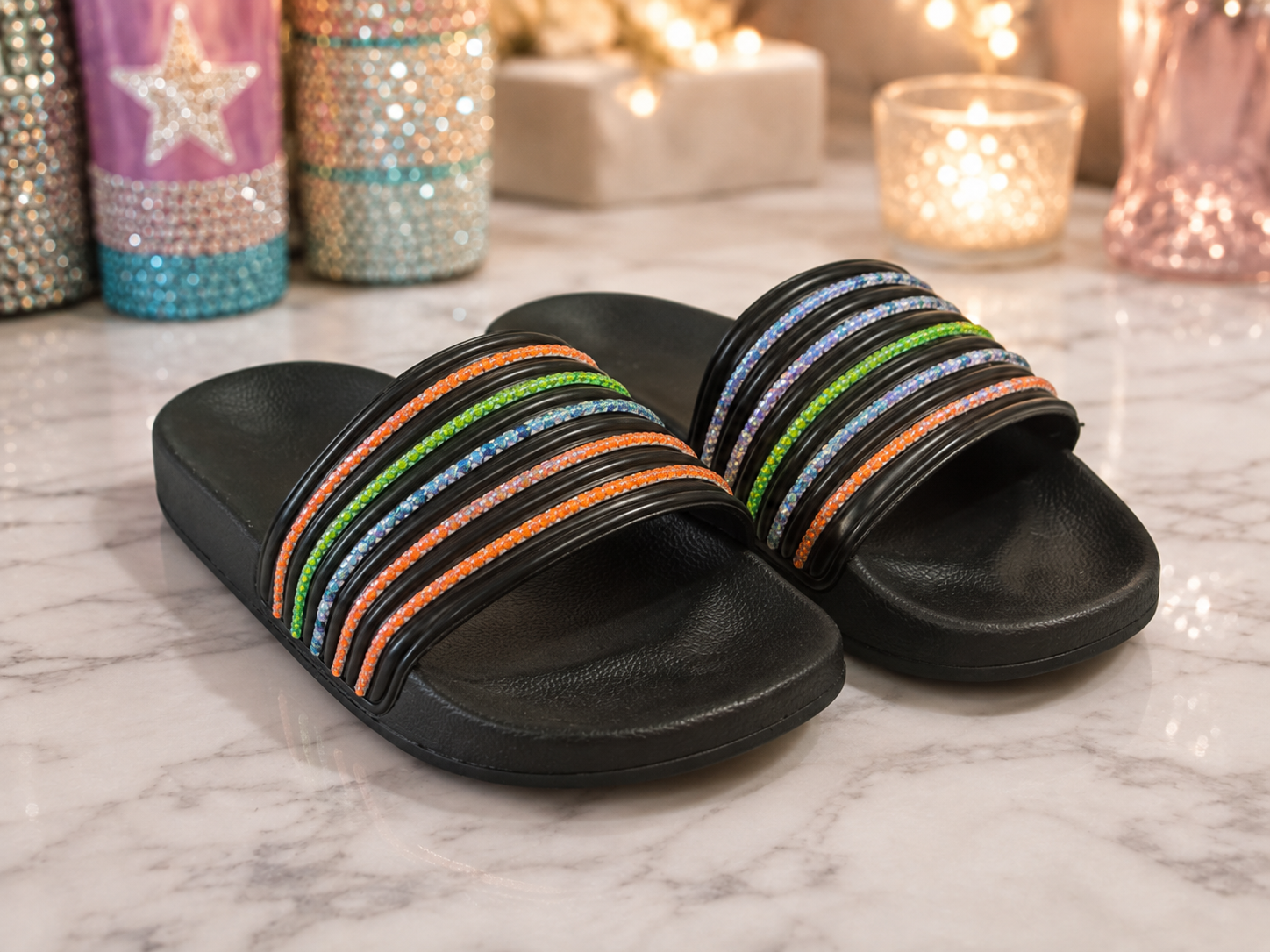 Citrus Sparkle Rhinestone Slides