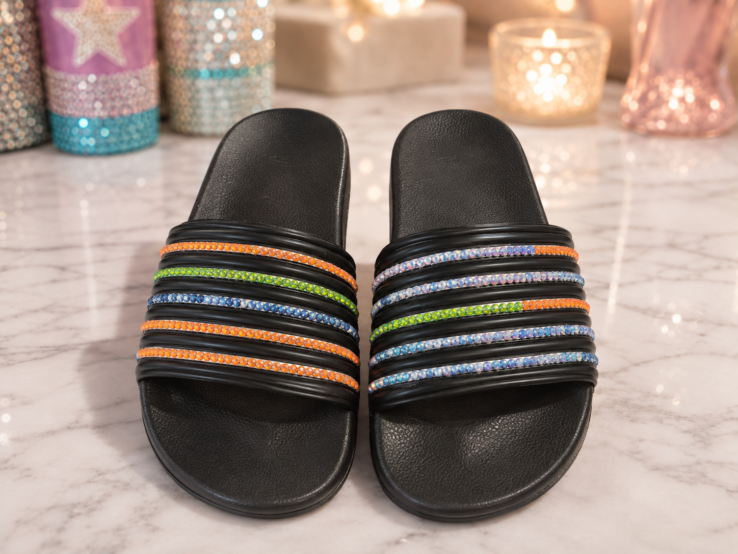 Citrus Sparkle Rhinestone Slides