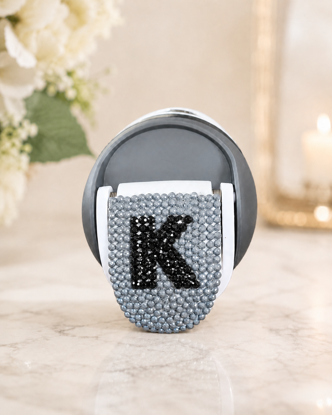 Personalized Black & Silver Rhinestone Owala Tumbler with Initial