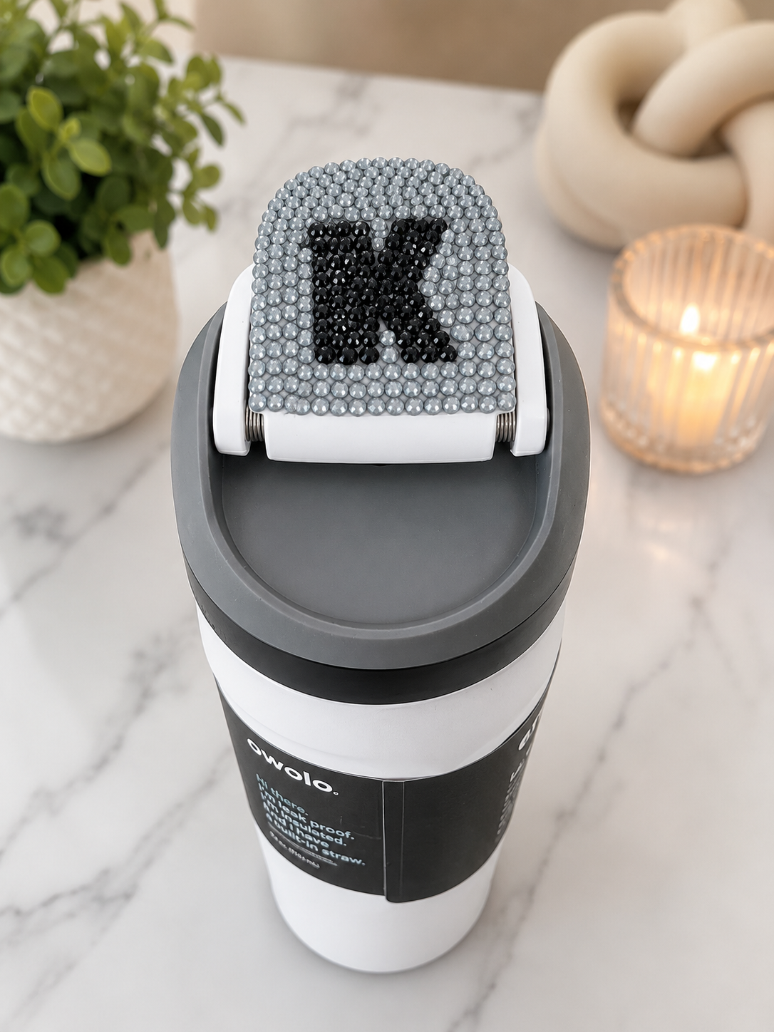 Personalized Black & Silver Rhinestone Owala Tumbler with Initial