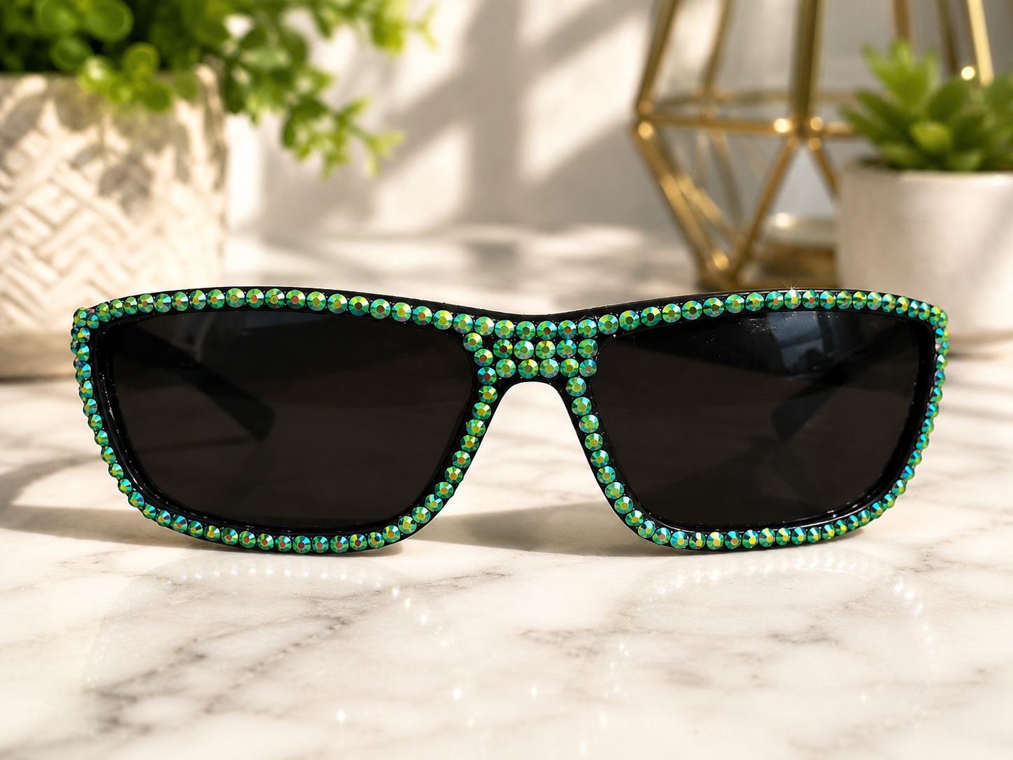 Emerald Sparkle Rhinestone Sunglasses
