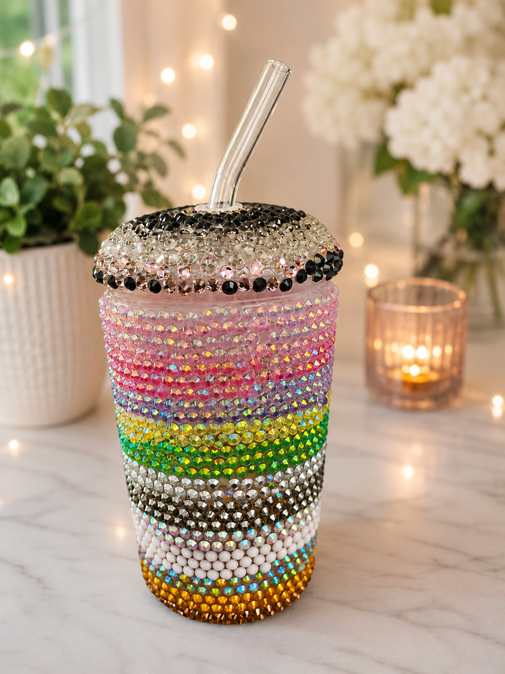 Rainbow Sparkle Rhinestone Tumbler