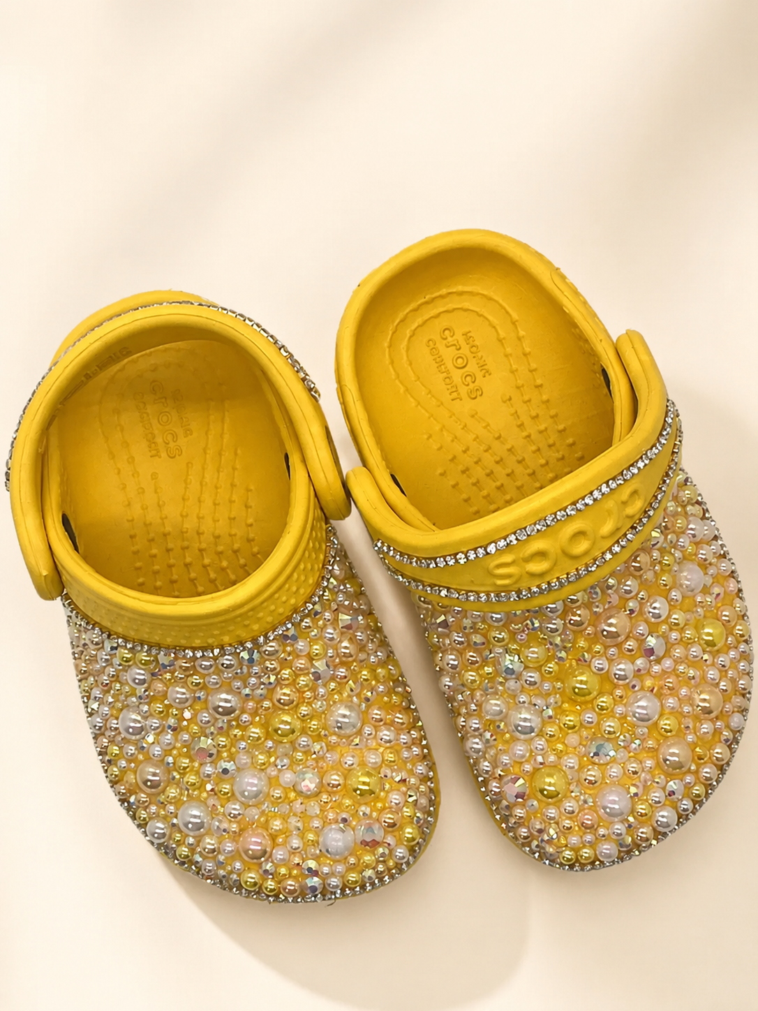 Yellow Pearl & Rhinestone Custom Crocs