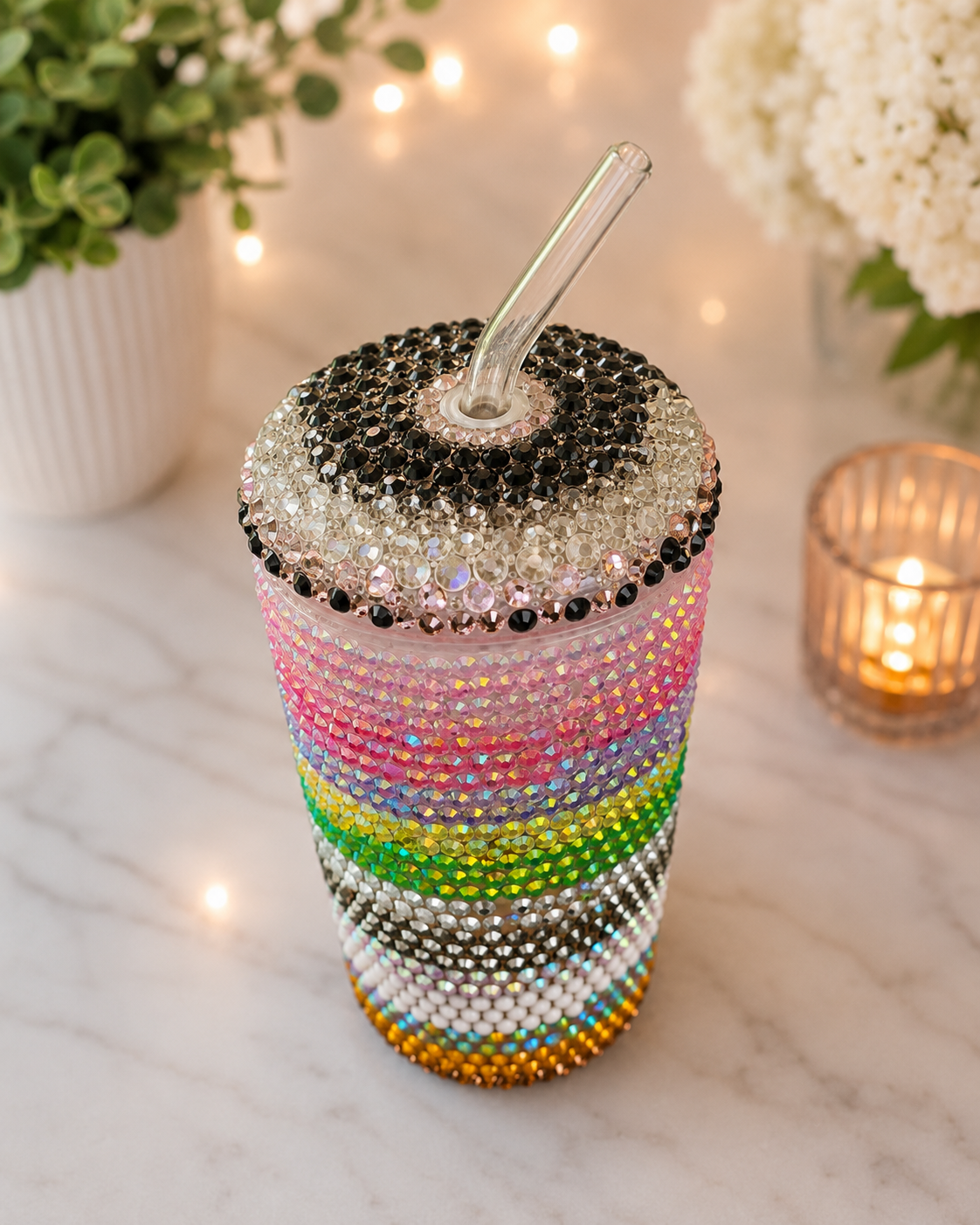 Rainbow Sparkle Rhinestone Tumbler
