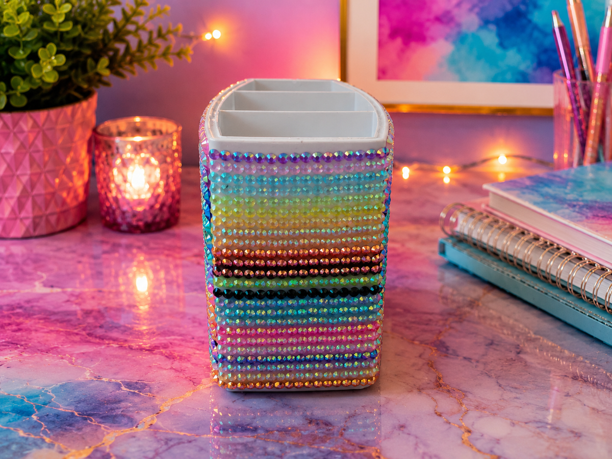 Rainbow Rhinestone Desk Organizer
