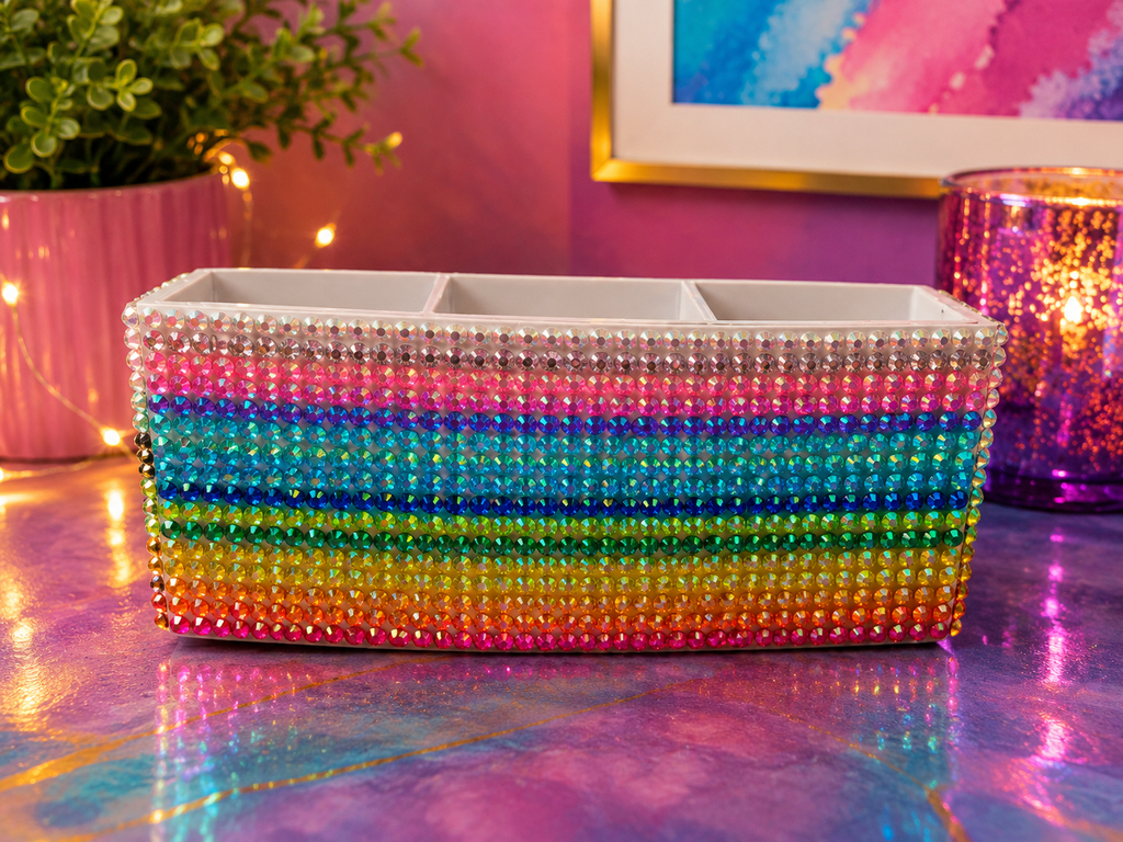 Rainbow Rhinestone Desk Organizer